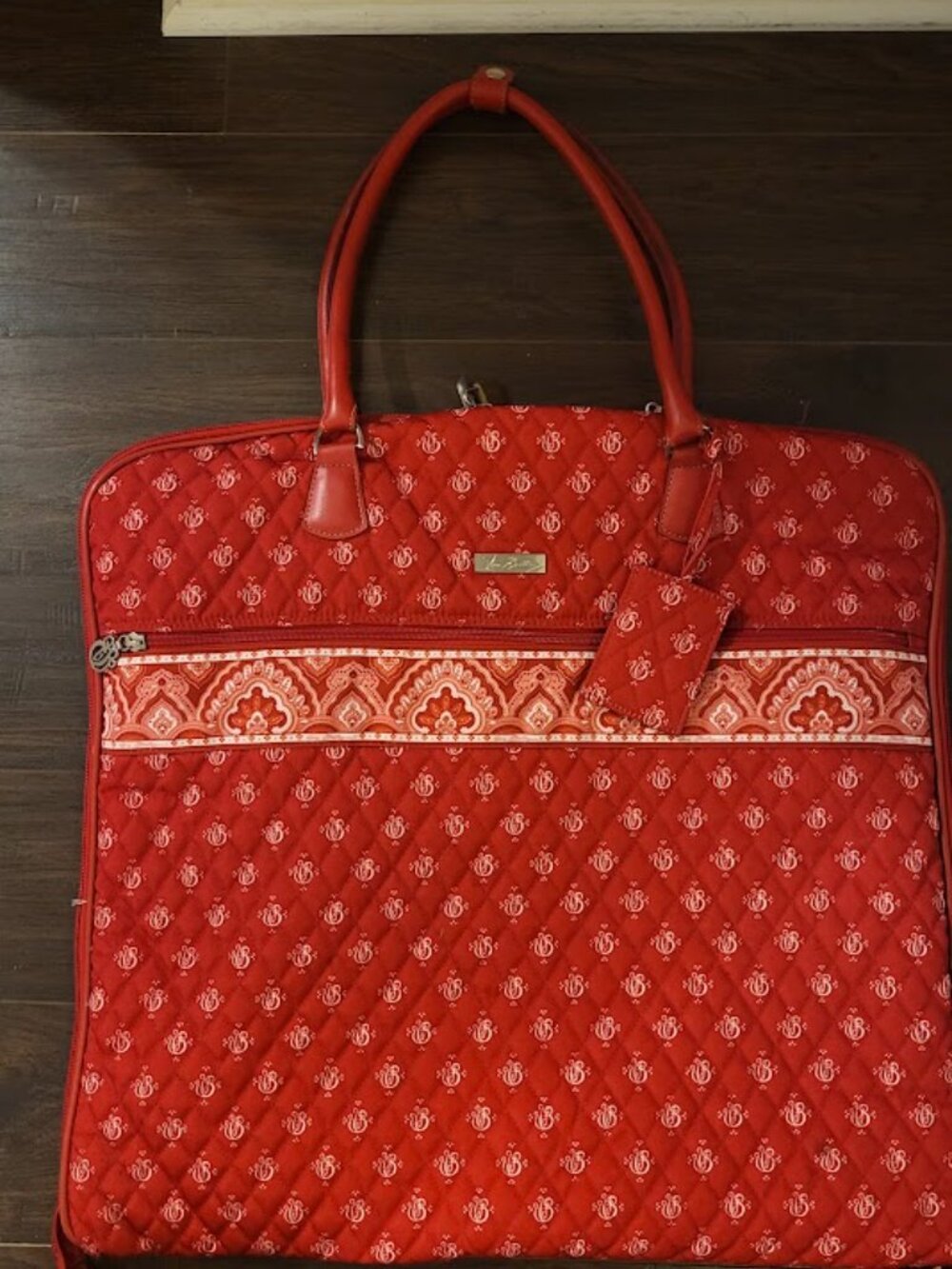 Retired Vintage Vera Bradley Red Paisley Garment Bag with Leather Handles - USED